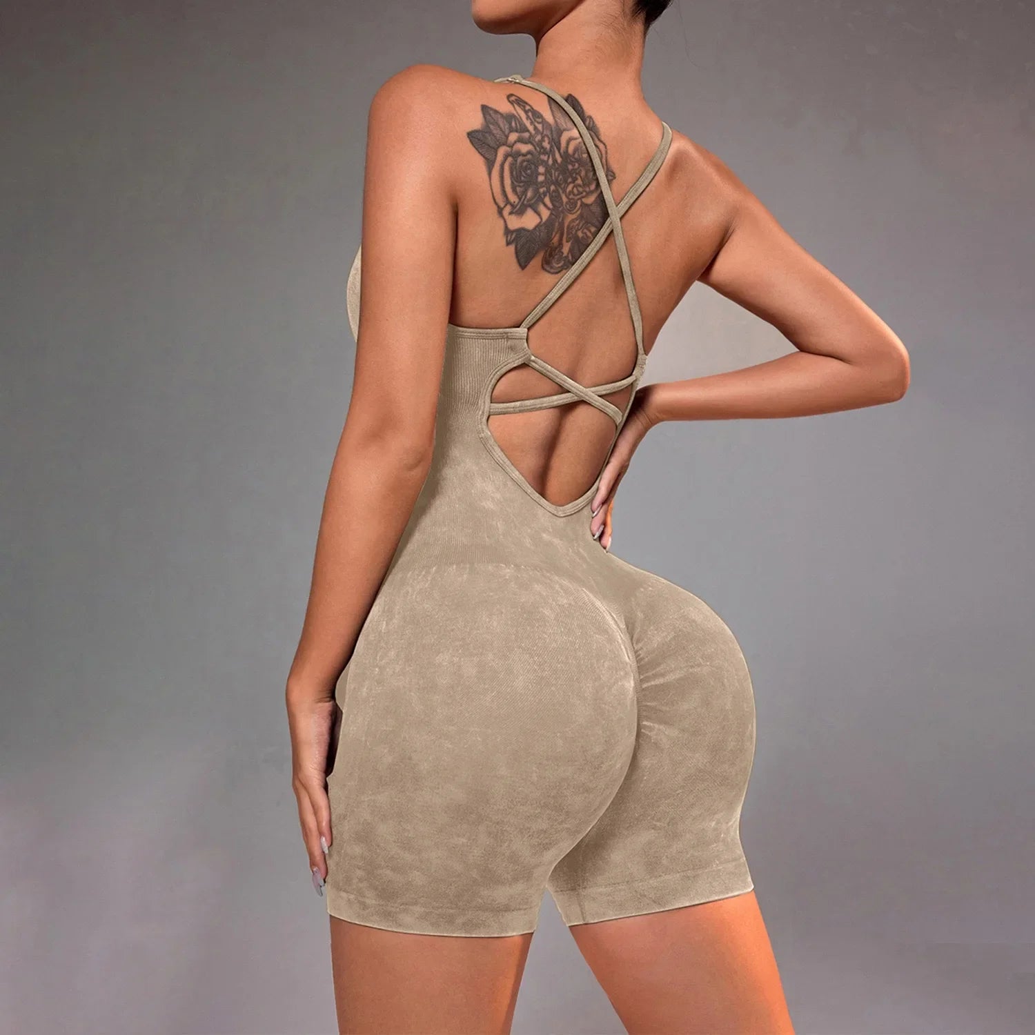 Conjunto de yoga para academia feminina, justo, curto, alta elasticidade, exercício integrado, roupa de trabalho, sutiã esportivo, macacão, conjunto de academia feminino