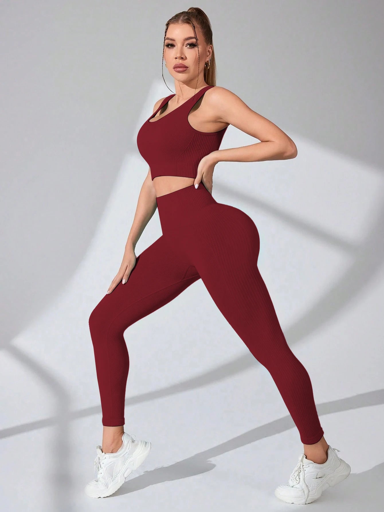 Conjuntos de treino feminino de 2 peças – leggings de ioga sem costura e sutiã esportivo com alça cruzada, roupas de ginástica, conjunto de roupas esportivas combinando