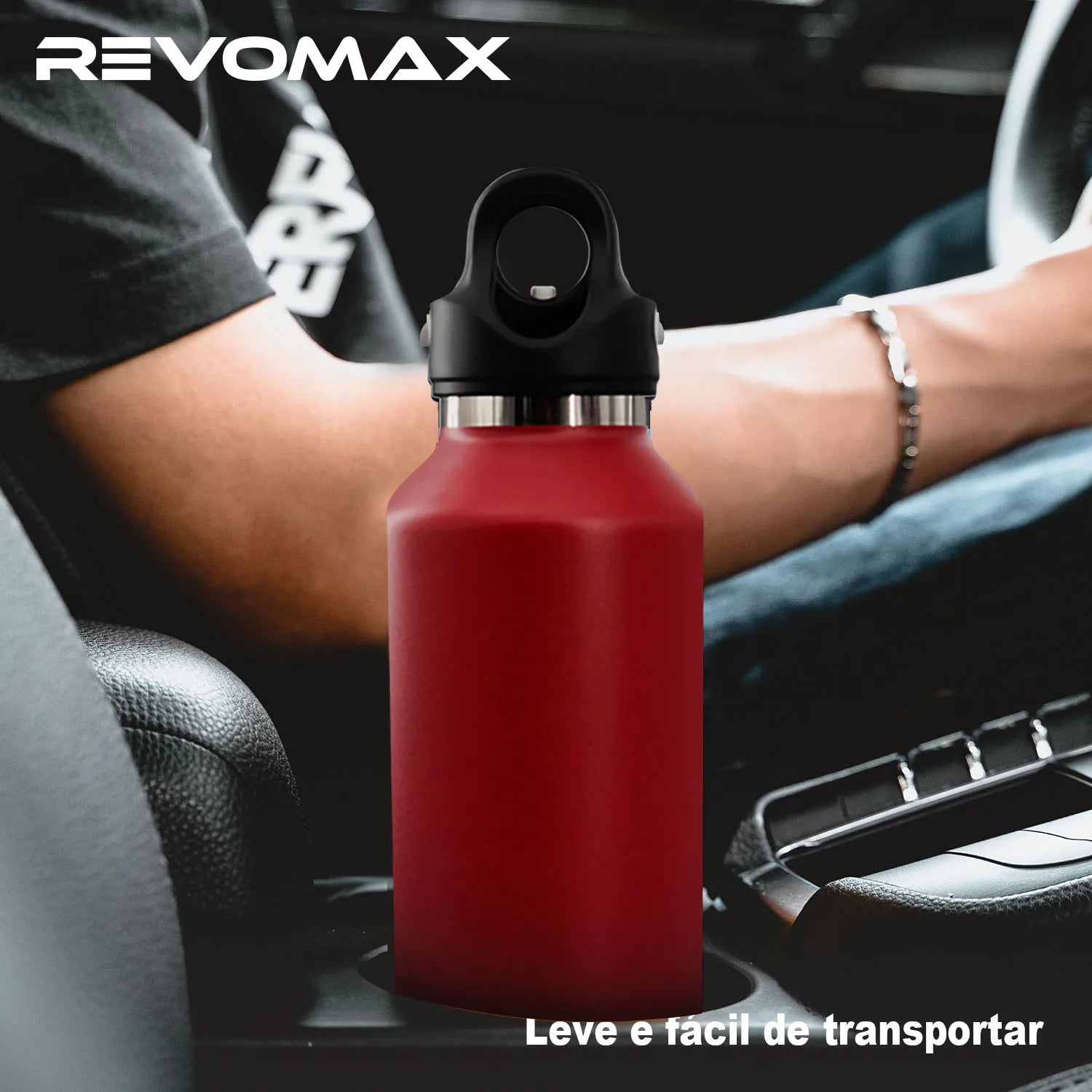 REVOMAX Garrafa Térmica de Agua Vácuo Aço Inoxidável，Sem Parafuso Abertura Com Uma Mão, 950ml