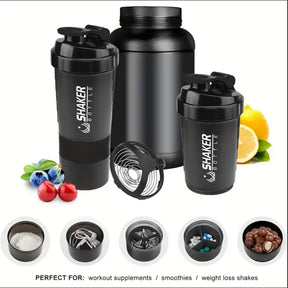 Garrafa shaker com recipiente de energia 2 camadas shakes de proteína em pó garrafa shaker garrafa de água esportiva ideal para esportes ginásio fitness