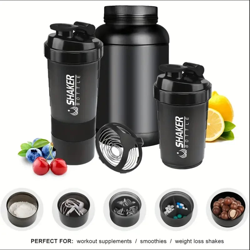 Garrafa shaker com recipiente de energia 2 camadas shakes de proteína em pó garrafa shaker garrafa de água esportiva ideal para esportes ginásio fitness