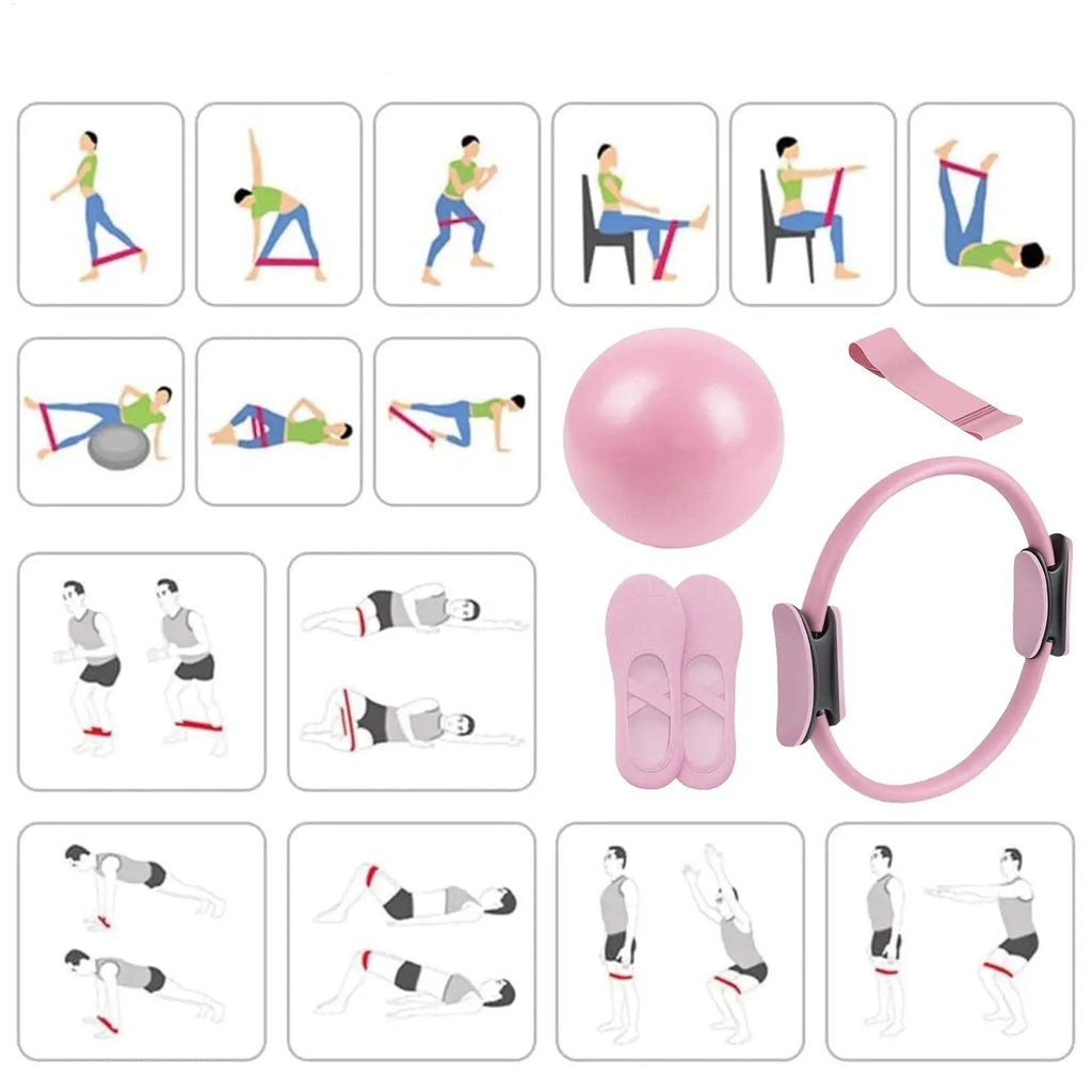 Novo conjunto de bola e anel de pilates, anel de fitness para pilates, faixa de resistência, equipamento fitness para gravidez pós-parto