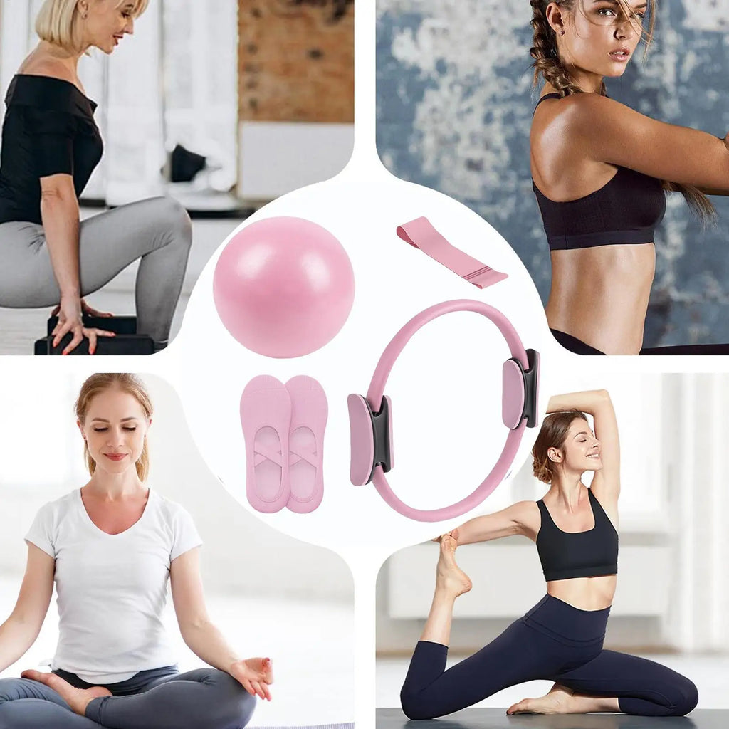 Novo conjunto de bola e anel de pilates, anel de fitness para pilates, faixa de resistência, equipamento fitness para gravidez pós-parto