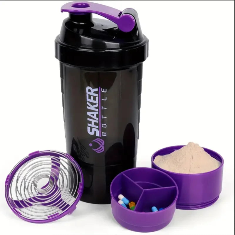 Garrafa shaker com recipiente de energia 2 camadas shakes de proteína em pó garrafa shaker garrafa de água esportiva ideal para esportes ginásio fitness