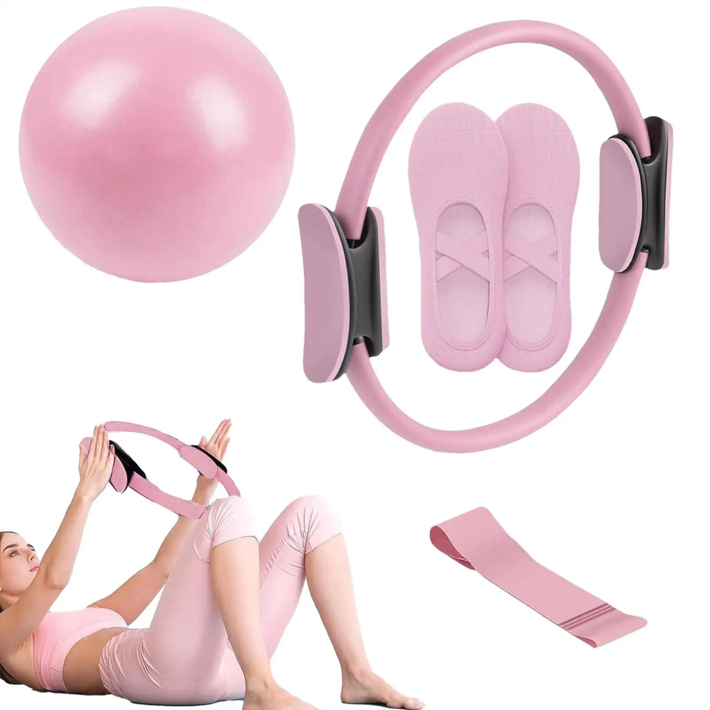 Novo conjunto de bola e anel de pilates, anel de fitness para pilates, faixa de resistência, equipamento fitness para gravidez pós-parto