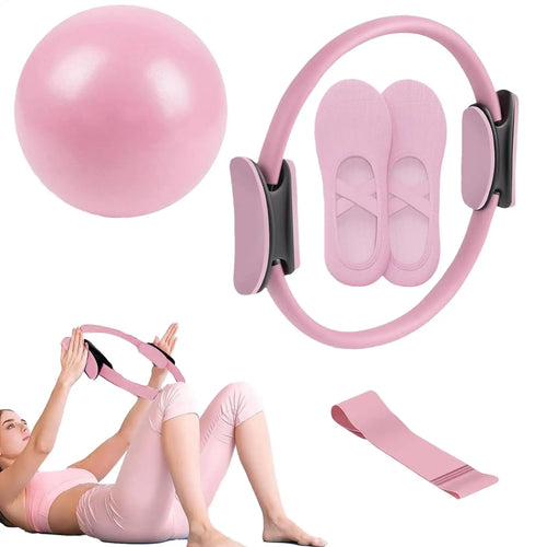 Novo conjunto de bola e anel de pilates, anel de fitness para pilates, faixa de resistência, equipamento fitness para gravidez pós-parto