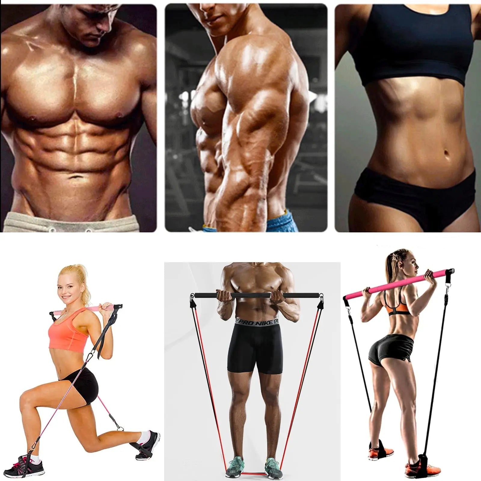 Conjunto de faixas de resistência com barra de fitness, treino, academia, puxar corda, yoga, tubo de látex, esportes, equipamento de exercício elástico para casa