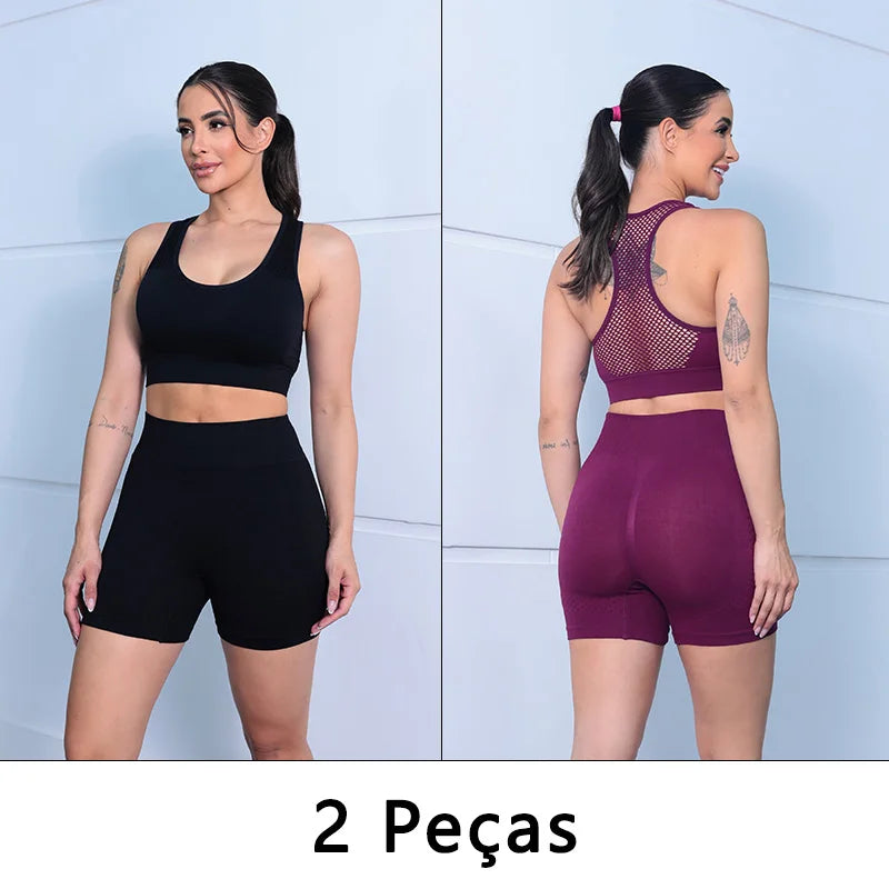 2 peças, Short esportivo feminino，Academia short，Calças Femininas de Ioga Com Controle de Barriga E bumbum