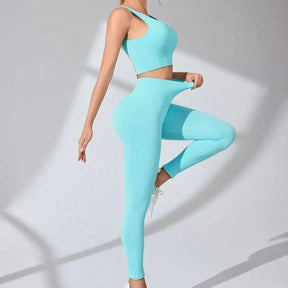Conjuntos de treino feminino de 2 peças – leggings de ioga sem costura e sutiã esportivo com alça cruzada, roupas de ginástica, conjunto de roupas esportivas combinando