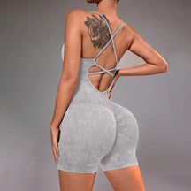 Conjunto de yoga para academia feminina, justo, curto, alta elasticidade, exercício integrado, roupa de trabalho, sutiã esportivo, macacão, conjunto de academia feminino