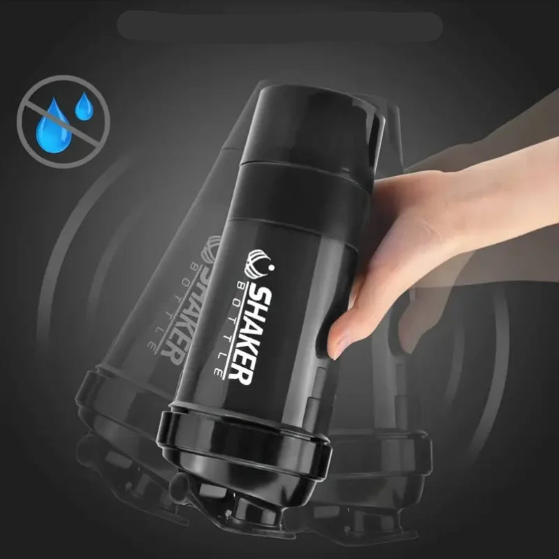 Garrafa shaker com recipiente de energia 2 camadas shakes de proteína em pó garrafa shaker garrafa de água esportiva ideal para esportes ginásio fitness