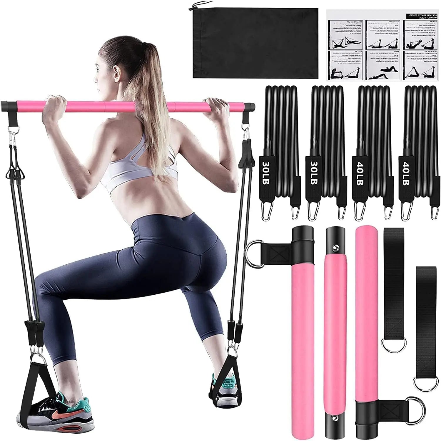 Conjunto de faixas de resistência com barra de fitness, treino, academia, puxar corda, yoga, tubo de látex, esportes, equipamento de exercício elástico para casa