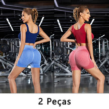 2 peças, Short esportivo feminino，Academia short，Calças Femininas de Ioga Com Controle de Barriga E bumbum