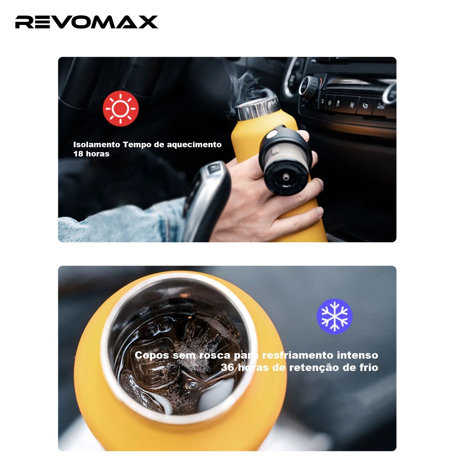 REVOMAX Garrafa Térmica de Agua Vácuo Aço Inoxidável，Sem Parafuso Abertura Com Uma Mão, 950ml