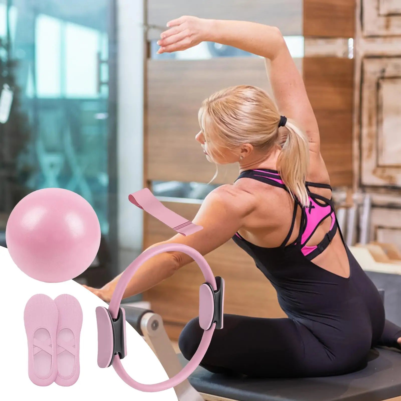Novo conjunto de bola e anel de pilates, anel de fitness para pilates, faixa de resistência, equipamento fitness para gravidez pós-parto