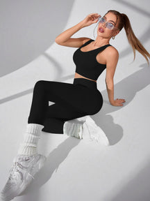 Conjuntos de treino feminino de 2 peças – leggings de ioga sem costura e sutiã esportivo com alça cruzada, roupas de ginástica, conjunto de roupas esportivas combinando