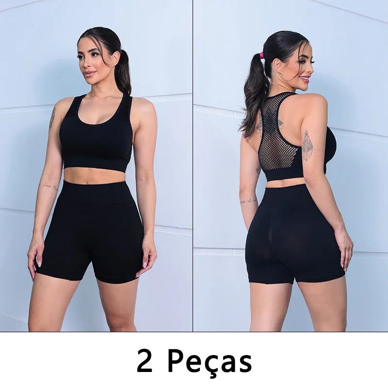2 peças, Short esportivo feminino，Academia short，Calças Femininas de Ioga Com Controle de Barriga E bumbum