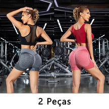 2 peças, Short esportivo feminino，Academia short，Calças Femininas de Ioga Com Controle de Barriga E bumbum