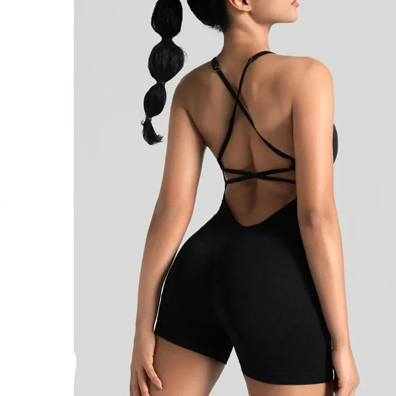 Conjunto de yoga para academia feminina, justo, curto, alta elasticidade, exercício integrado, roupa de trabalho, sutiã esportivo, macacão, conjunto de academia feminino