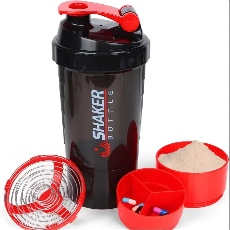 Garrafa shaker com recipiente de energia 2 camadas shakes de proteína em pó garrafa shaker garrafa de água esportiva ideal para esportes ginásio fitness