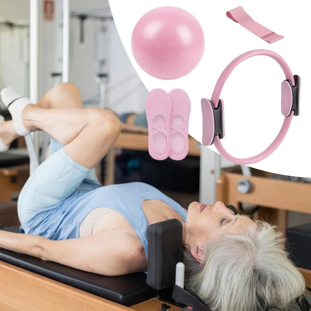 Novo conjunto de bola e anel de pilates, anel de fitness para pilates, faixa de resistência, equipamento fitness para gravidez pós-parto