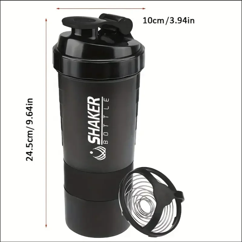 Garrafa shaker com recipiente de energia 2 camadas shakes de proteína em pó garrafa shaker garrafa de água esportiva ideal para esportes ginásio fitness