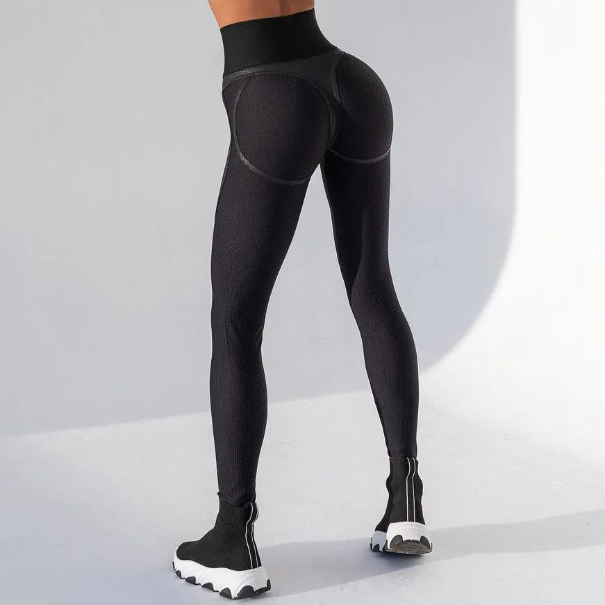 Calças femininas ginásio leggings ultra-fino malha design yoga esporte collants ao ar livre jogging fitness cintura alta sweatpants