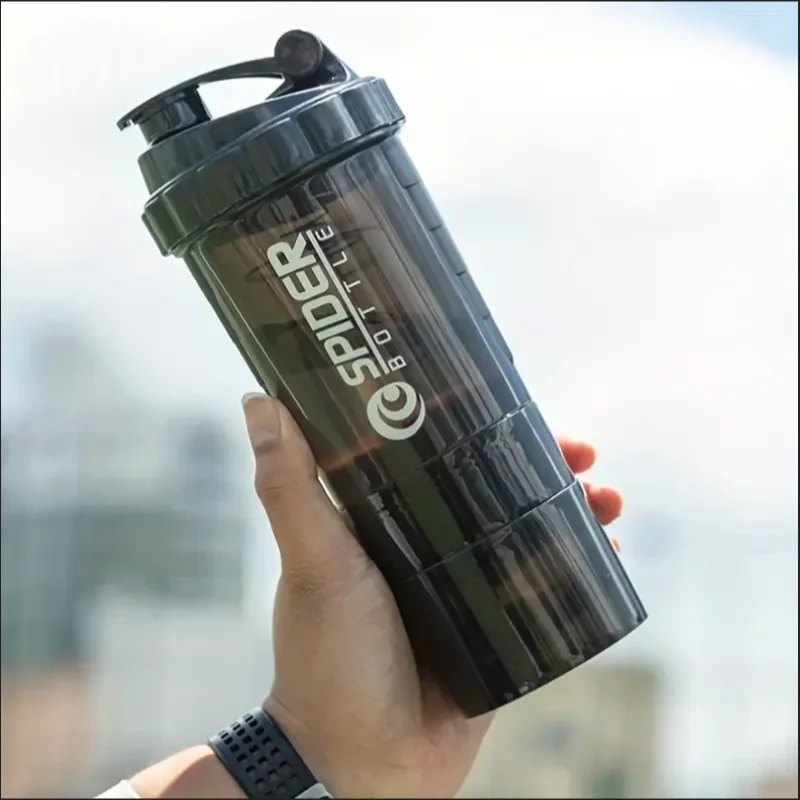Garrafa shaker com recipiente de energia 2 camadas shakes de proteína em pó garrafa shaker garrafa de água esportiva ideal para esportes ginásio fitness