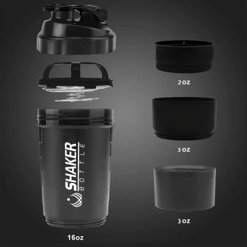 Garrafa shaker com recipiente de energia 2 camadas shakes de proteína em pó garrafa shaker garrafa de água esportiva ideal para esportes ginásio fitness