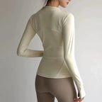 Jaqueta de fitness de yoga feminina, jaqueta profissional de secagem rápida de ajuste fino, corrida de emagrecimento esportes manga comprida terno de yoga topo