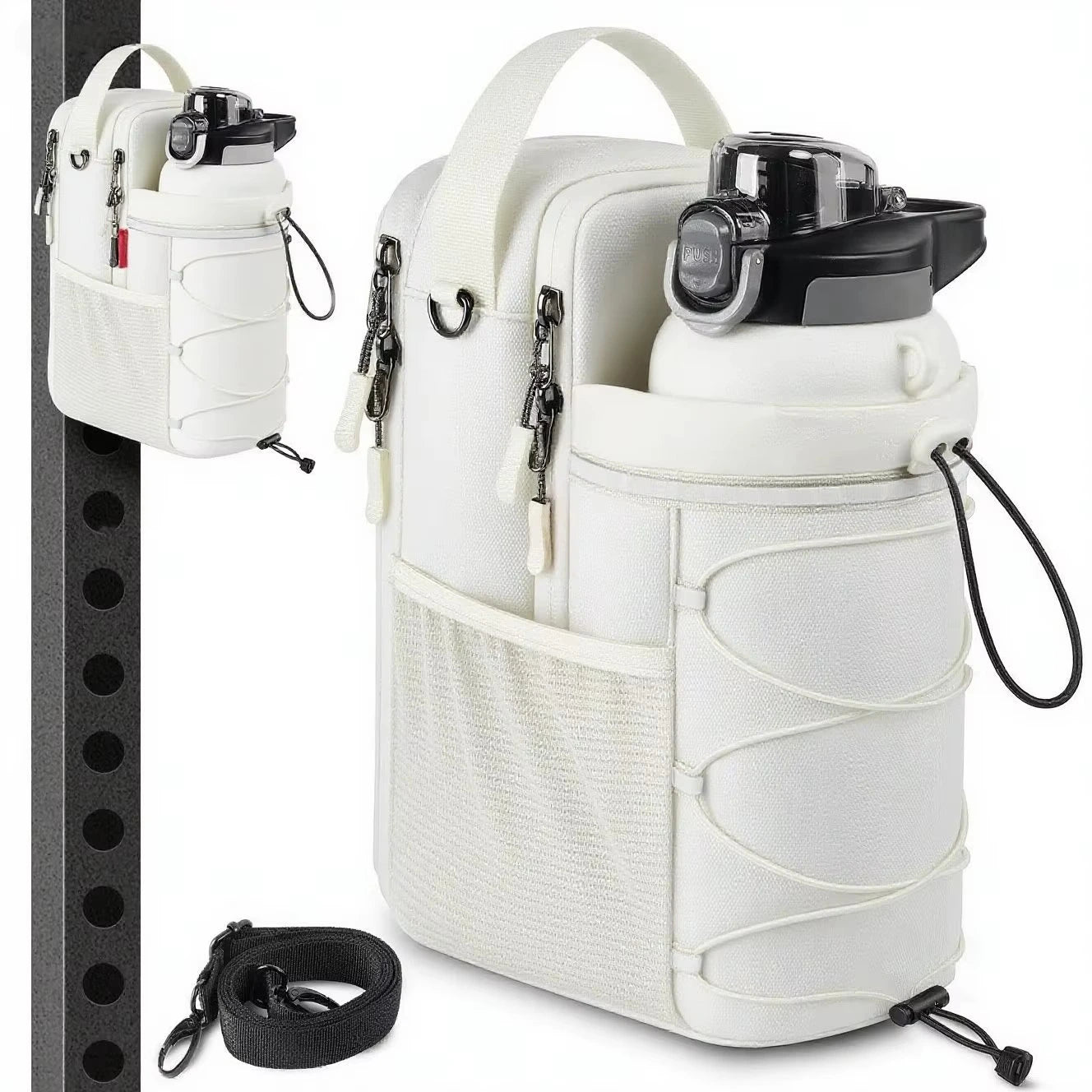 bolsa crossbody com base magnética que segura sua garrafa, celular e mais — enquanto você foca no treino.