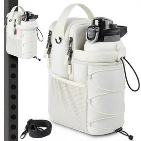 bolsa crossbody com base magnética que segura sua garrafa, celular e mais — enquanto você foca no treino.