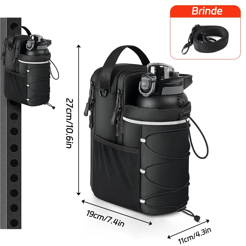 bolsa crossbody com base magnética que segura sua garrafa, celular e mais — enquanto você foca no treino.