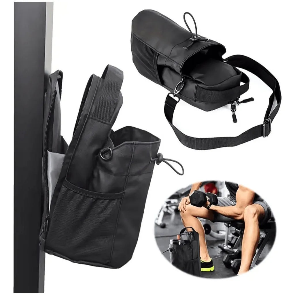bolsa crossbody com base magnética que segura sua garrafa, celular e mais — enquanto você foca no treino.