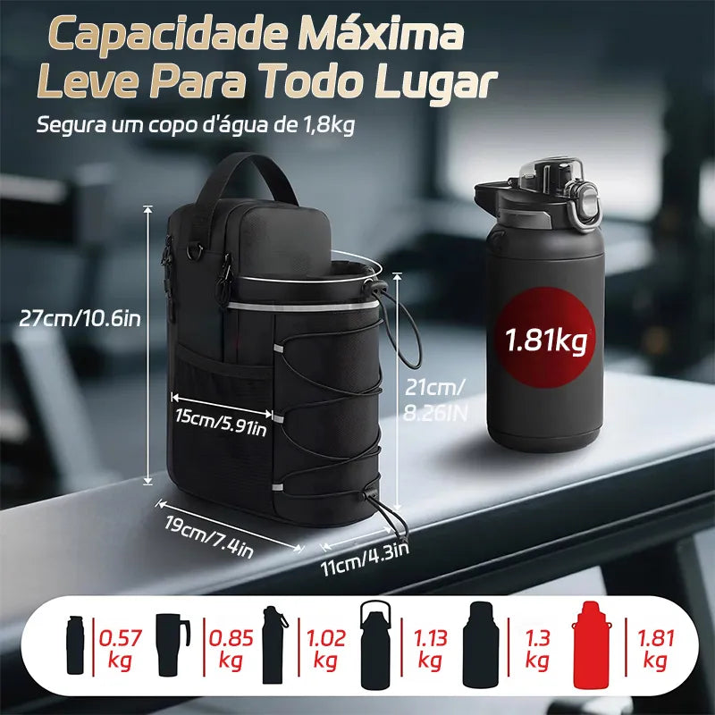 bolsa crossbody com base magnética que segura sua garrafa, celular e mais — enquanto você foca no treino.